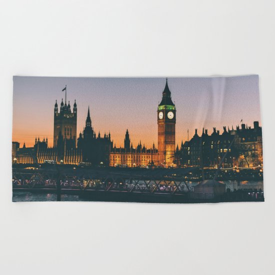 London during Sunset on the Water Beach Towel