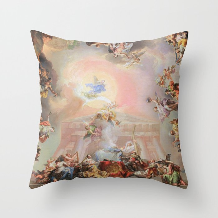 Renaissance Painting Angels Cherubs Aesthetic Allegorical Scene Throw Pillow