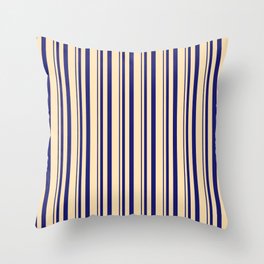 [ Thumbnail: Midnight Blue and Beige Colored Lines Pattern Throw Pillow ]