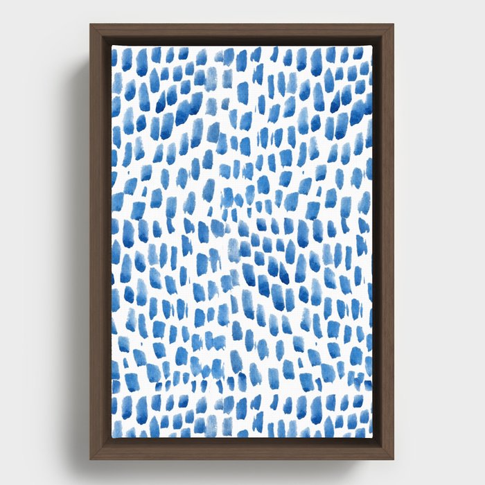 Indigo Droplets Pattern Framed Canvas