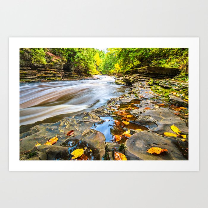 Autumn Leaves and Raging River Art Print