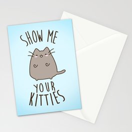Kawaii cat says 'show me your kitties' Stationery Cards