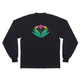 Art deco floral pattern in green, pink, and yellow Long Sleeve T-shirt