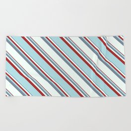 [ Thumbnail: Light Slate Gray, Mint Cream, Brown & Powder Blue Colored Lined/Striped Pattern Beach Towel ]