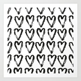 Black And And White Love Hearts Pattern Art Print