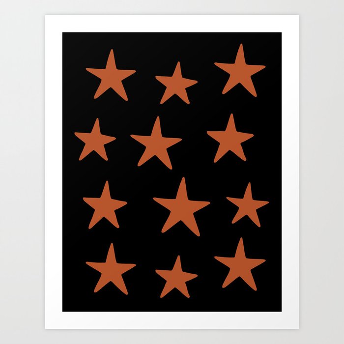 Star Pattern Orange & Black Art Print
