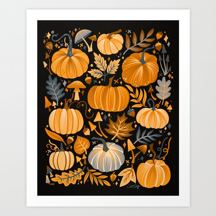 Pumpkin Confetti – Orange on Charcoal Art Print