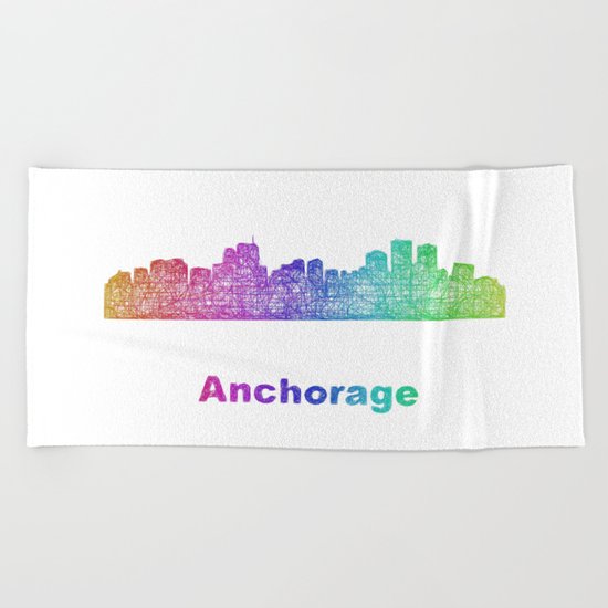 Rainbow Anchorage skyline Beach Towel