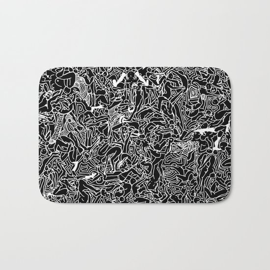 Lots of Bodies Doodle in Black and White Bath Mat