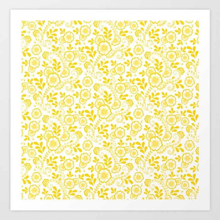 Yellow Eastern Floral Pattern Art Print