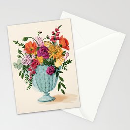 Poppy, ranunculus and snapdragon floral bouquet in blue vintage vase Stationery Card