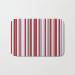 [ Thumbnail: Red, Dark Grey & Lavender Colored Lines Pattern Bath Mat ]