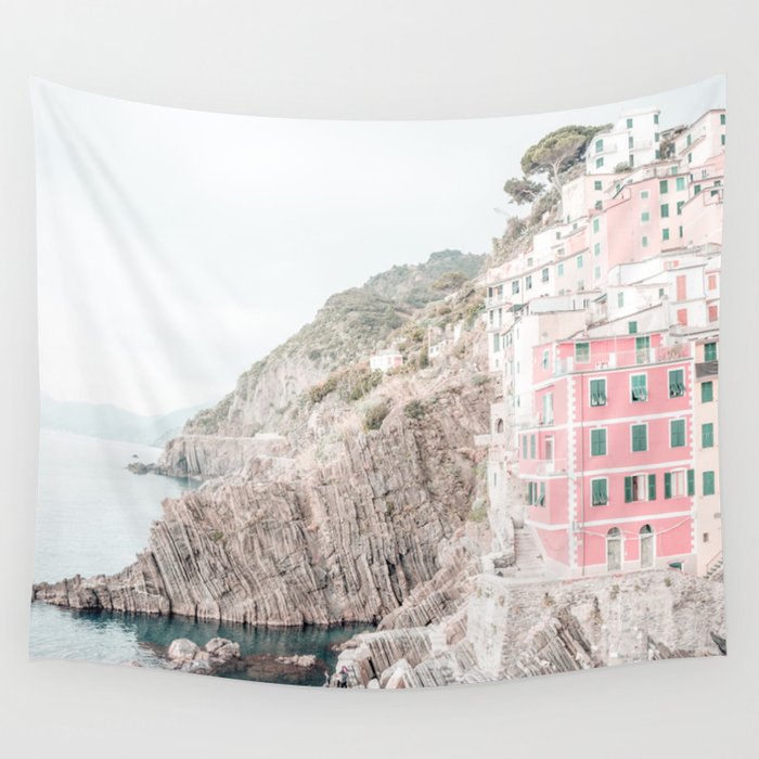 Positano, Italy Pink Travel Photography in hd Wall Tapestry