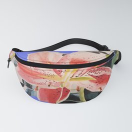 Lily Watercolor painting on Indigo Fanny Pack