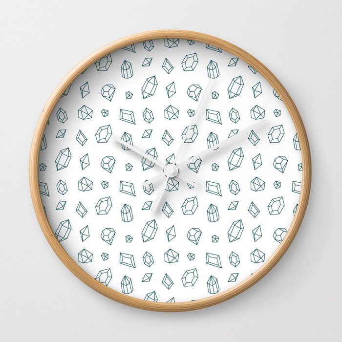 Teal Blue Gems Pattern Wall Clock