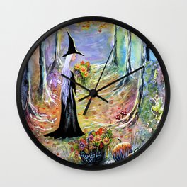 "Autumn Forest" Witch in colorful forest Wall Clock