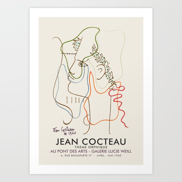 Jean Cocteau - Exhibition poster for Galerie Lucie Weill, 1960 Art Print