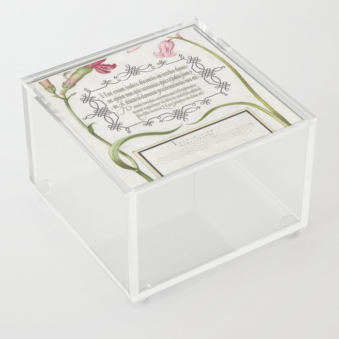 Vintage poster Floral bugs and calligraphy Acrylic Box