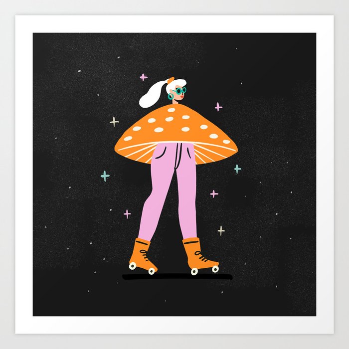 Mushroom Roller girl in Space Art Print