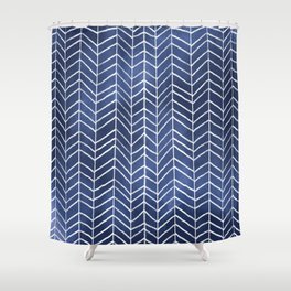 Navy Blue Watercolor Herringbone Pattern (navy blue/white) Shower Curtain