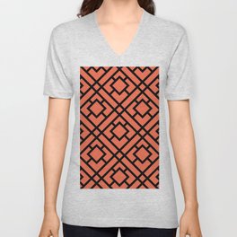 Black and Tangerine Tessellation Line Pattern 24 Pairs DE 2022 Trending Color Often Orange DE5132 V Neck T Shirt