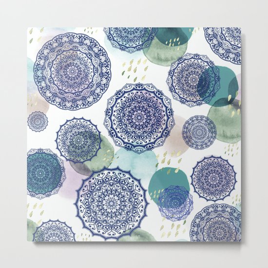 Fall Love Mandala in Blue Metal Print
