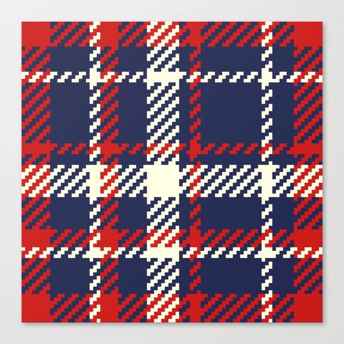 Retro tartan plaid mid-century modern navy blue red Canvas Print
