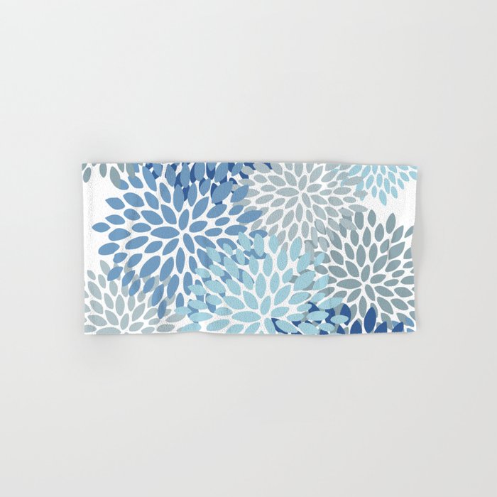 Festive, Floral Pattern, Blue and Gray, Floral Prints Hand & Bath Towel