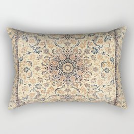 Persia Isfahan Old Century Authentic Colorful Light Yellow Dusty Blue Vintage Rug Pattern Rectangular Pillow