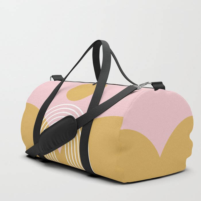 Geometric Rainbow Sun Abstract 23 in Gold Pink Duffle Bag