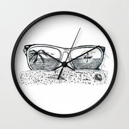 REFLECTIONS - Original Pen & Ink Art Drawing - Sunny Beach Sunglasses  Wall Clock