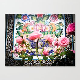 Pink Roses and European Tiles Canvas Print