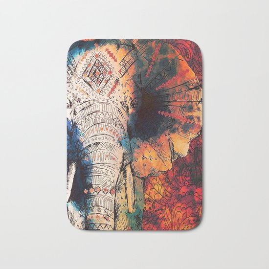 Indian Sketched Elephant Bath Mat