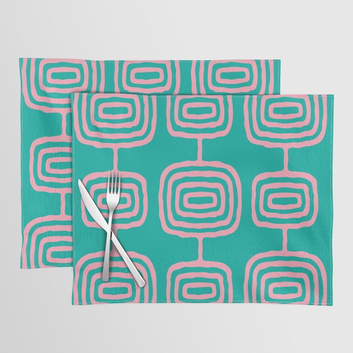 Mid Century Modern Atomic Rings Pattern 139 Turquoise and Pink Placemat