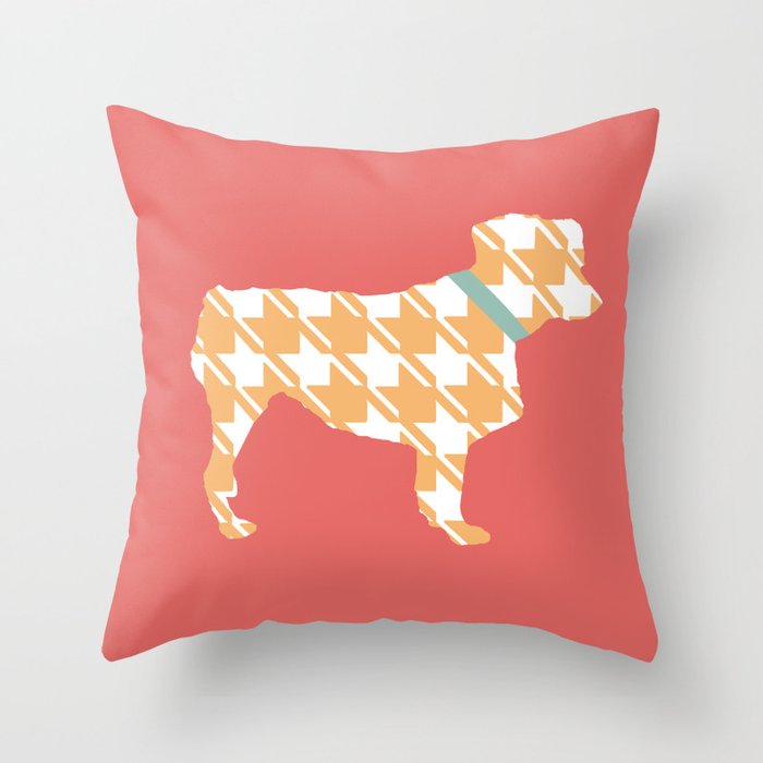 Australian Shepherd with Orange/Pink Houndstooth Throw Pillow