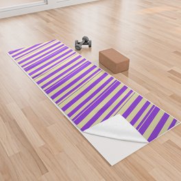 [ Thumbnail: Purple and Pale Goldenrod Colored Striped/Lined Pattern Yoga Towel ]