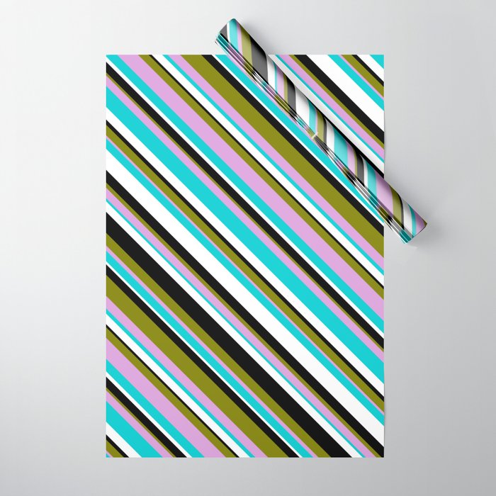 Eye-catching Green, Plum, Dark Turquoise, White & Black Colored Striped/Lined Pattern Wrapping Paper