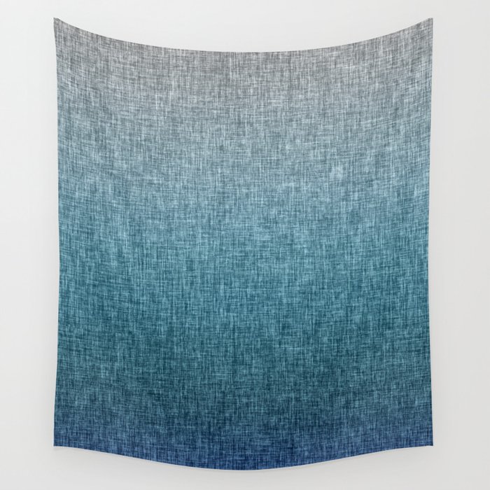 Blue Teal Grey Ombre Crosshatch Abstract Wall Tapestry