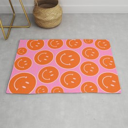 Smiley Face Print Smile Face Pink And Orange Colors Happy Smiling Faces Wall Art Vintage Boho Decor Rug