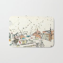 Pittsburgh Winter Bath Mat | Houses, Winter, Painting, Metallic, Watercolor, City, Marker, Ink 