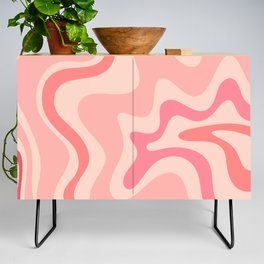 Retro Liquid Swirl Abstract in Soft Pink Credenza