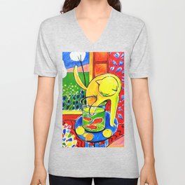 Henri Matisse - Le Chat Aux Poissons Rouges 1914, (The Cat With Red Fishes) Artwork V Neck T Shirt