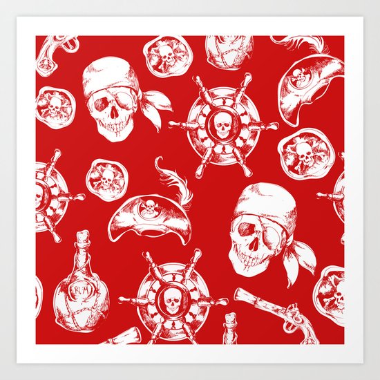 Red Pirate Pattern Art Print