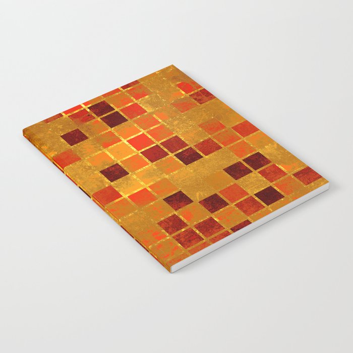 Dirty Gold and Red Squares Notebook