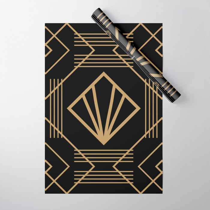 Retro vintage glam 1920s fashion black and gold geometric pattern art deco  Wrapping Paper by IamTrending
