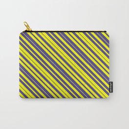 [ Thumbnail: Yellow & Dark Slate Blue Colored Lines/Stripes Pattern Carry-All Pouch ]