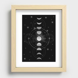 Celestial Moon phases stars and galaxy in silver	 Recessed Framed Print