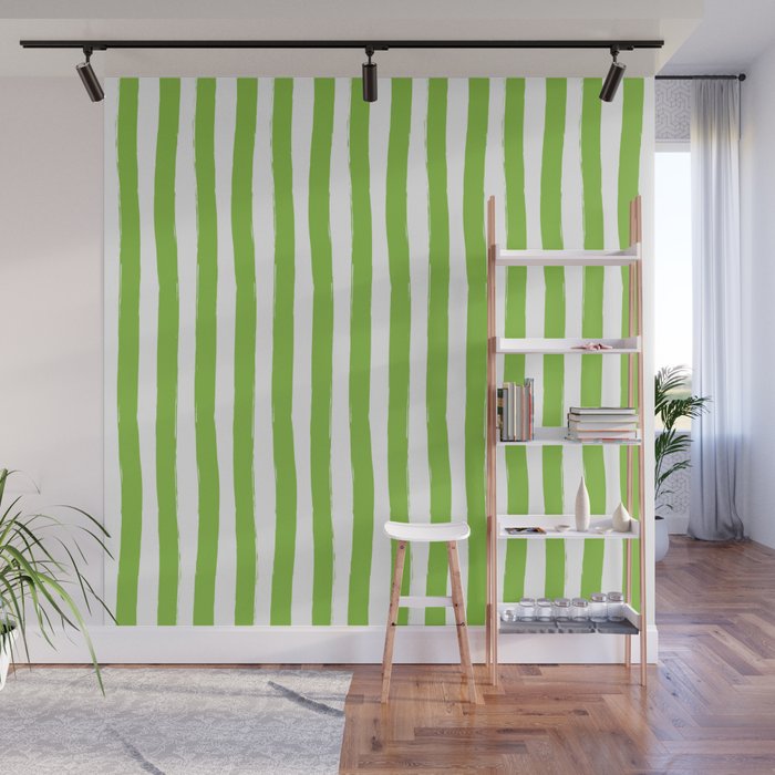 Green and White Cabana Stripes Palm Beach Preppy Wall Mural