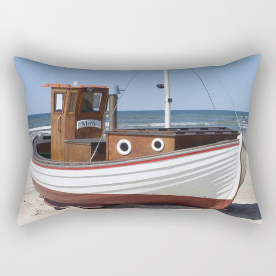 Fishing Boat on the Beach Rectangular Pillow