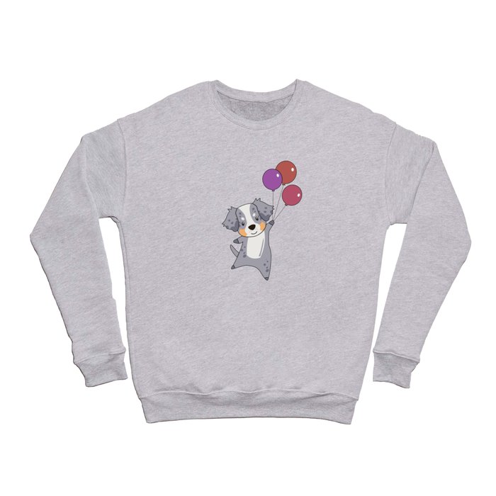 Australian Shepherd Flies Up With Balloons Crewneck Sweatshirt